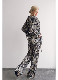 Шовковий костюм трійка в геометричний принт , артикул 3095_10
