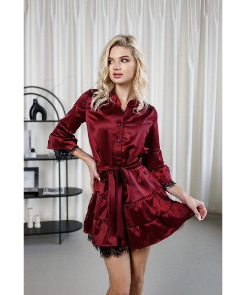 Шовкова сукня з мереживом, бургунді - артикул 2652_4